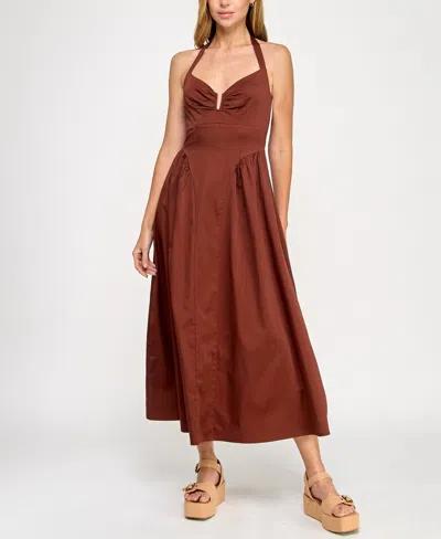Beauty & Grace/k&k Clothing Llc Juniors' Sateen Halter Maxi Dress
