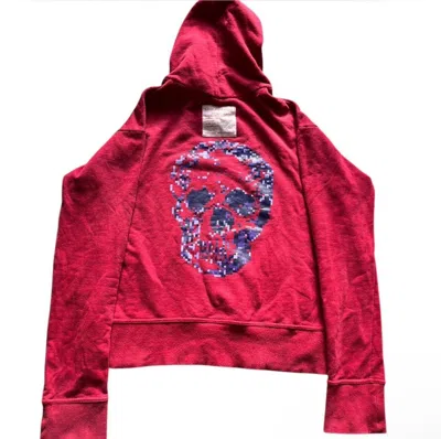Pre-owned Beauty Beast 90's Beauty:beast Pixelated Skull Hoodie In Red