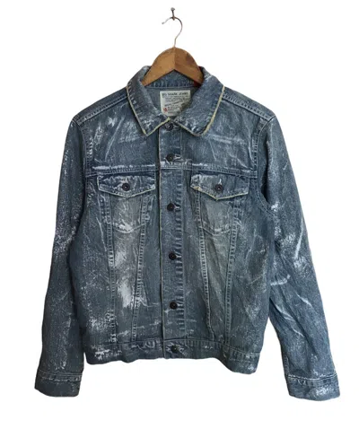Pre-owned Beauty Beast Big Shark Jeans Trucker Jacket Nice Design In Blue