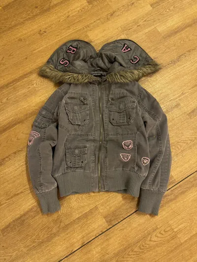 Pre-owned Beauty Beast X Hysteric Glamour Vintage Japanese Multipocket Fur Hood Zip Multipocket Jacket In Washed Gray