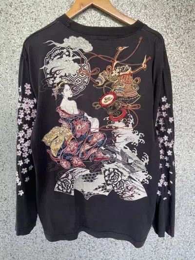 Pre-owned Beauty Beast X If Six Was Nine Japanese Sukajan T Shirt Dragon Embroidery Long Sleeve In Faded Black