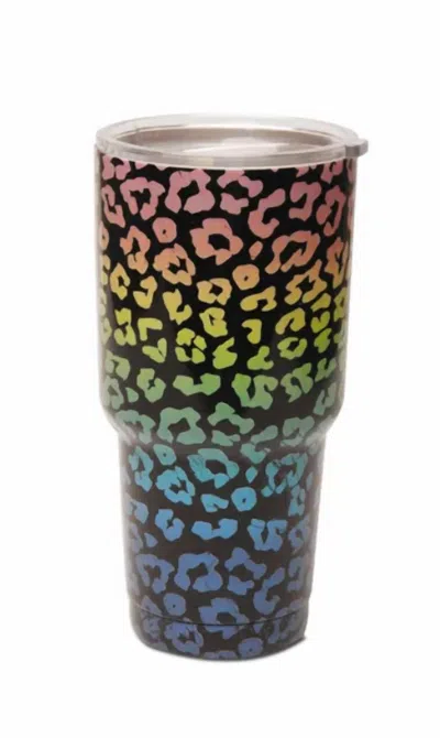 Beauty Stash Rainbow Leopard Tumbler In Black