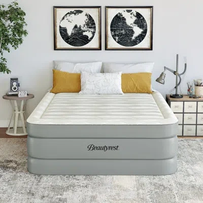 Beautyrest 20 In. Luxaire Raised Air Mattress With Cool Vent Top, Auto Shutoff Pump, Durable Air-tight Construc In Gray