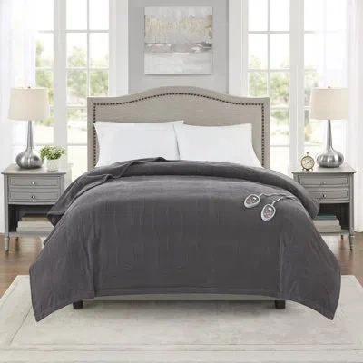 Beautyrest Electric Micro Fleece Heated Blanket In Gray
