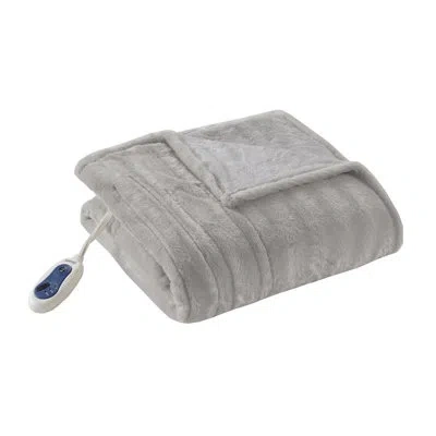 Beautyrest Heated Duke Faux Fur Throw In Gray