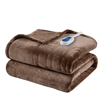 Beautyrest Heated Microlight To Berber Throw, 60 X 70 In Chocolate