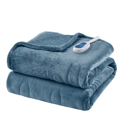 Beautyrest Heated Microlight To Berber Throw, 60 X 70 In Sapphire