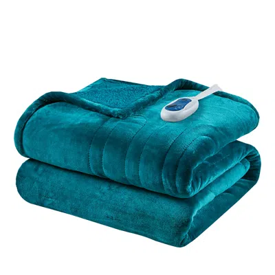 Beautyrest Heated Microlight To Berber Throw, 60 X 70 In Teal