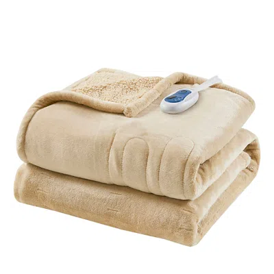 Beautyrest Heated Microlight To Berber Throw, 60 X 70 In Vanilla