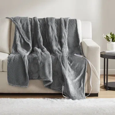 Beautyrest Heated Microlight To Berber Throw In Gray