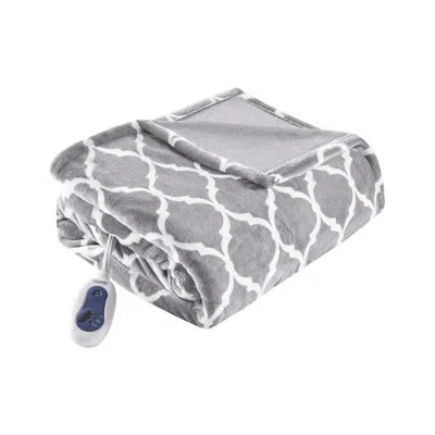 Beautyrest Heated Ogee Oversized Throw In Gray
