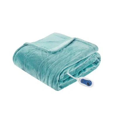 Beautyrest Heated Plush Oversized Throw In Aqua