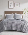 Beautyrest Maddox 3 Piece Striated Cationic Dyed Oversized Comforter Set With Pleats Collection Bedding In Natural