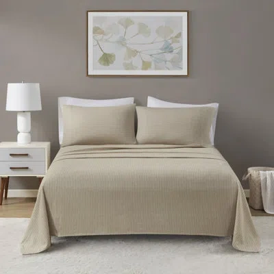 Beautyrest Oversized Flannel 100% Cotton 4 Piece Sheet Set In Beige,white Stripes