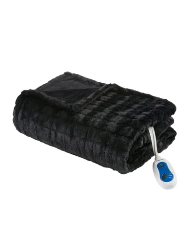 Beautyrest Zuri Electric Faux-fur Throw, 50" X 70" In Black Textured