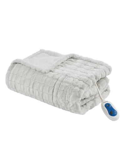 Beautyrest Zuri Electric Faux-fur Throw, 50" X 70" In Grey Textured