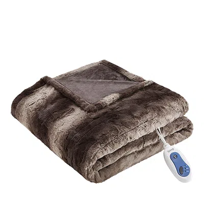 Beautyrest Zuri Oversized Faux Fur Heated Throw, 50 X 70 In Brown