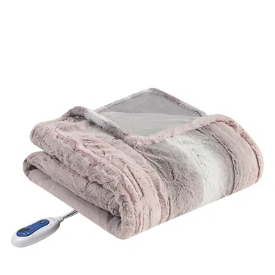 Beautyrest Zuri Oversized Faux Fur Heated Throw, 50 X 70 In Blush/ Gray