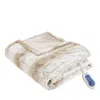Beautyrest Zuri Heated Faux Fur Throw Blanket In Sand