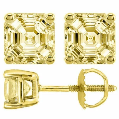 Pre-owned Beautyschoice 2.19ct Asscher Cut Canary Stud Earrings 14k Yellow Gold Screw Back