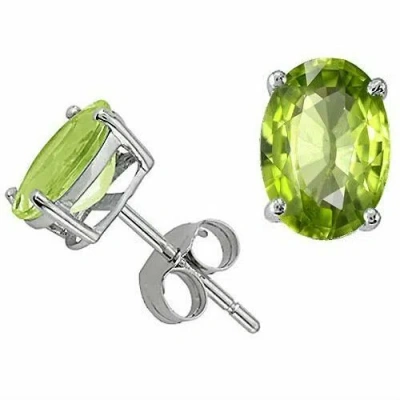 Pre-owned Beautyschoice 6.00 Carat 10x8mm 14k Solid White Gold Peridot Oval Shape Stud Earrings Push In Green