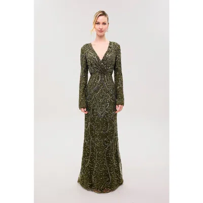 Beauut Embellished Sequin Abstract Gown In Green