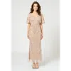 Beauut Embellished Sequin Beaded Maxi Dress With Cape Sleeve In Brown