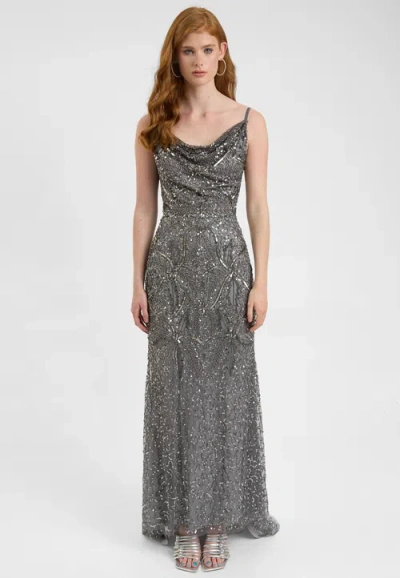 Beauut Embellished Sequin Beaded Maxi Dress With Cowl Neck In Black