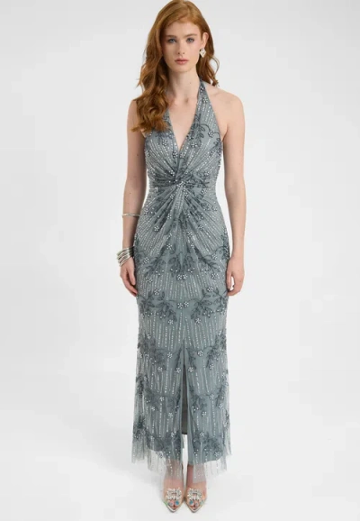 Beauut Embellished Sequin Beaded Maxi Dress With Knot Design In Gray