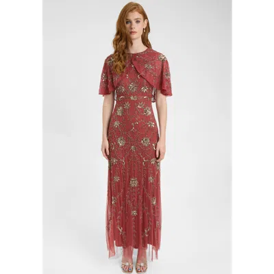 Beauut Embellished Sequin Beaded Maxi Dress With Round Neckline With Cape-style Short Sleeves In Brown
