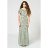 Beauut Embellished Sequin Beaded Maxi Dress With Short Sleeve In Green