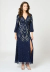 Beauut Embellished Sequin Beaded Maxi Dress With Sleeves In Blue
