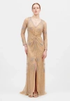 Beauut Embellished Sequin Beaded Maxi Dress With V-neck In Brown