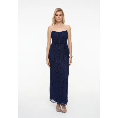 Beauut Embellished Sequin Beaded Maxi Strapless Dress In Blue