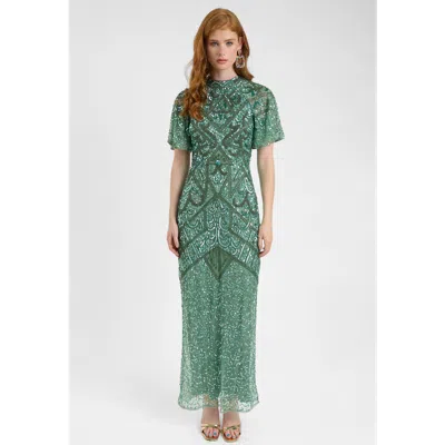 Beauut Embellished Sequin Beaded With Short Flutter Sleeves Maxi Dress In Green