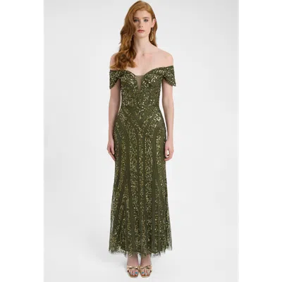 Beauut Embellished Sequin Gown In Green
