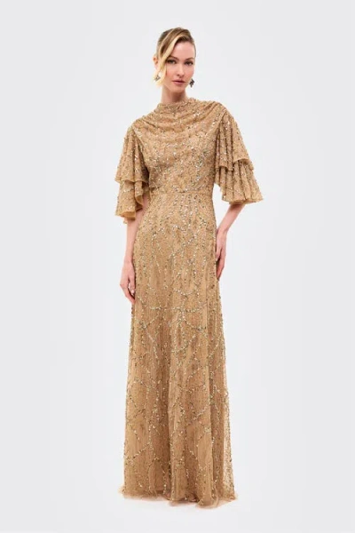 Beauut Embellished Sequins Double Sleeves Dress In Brown