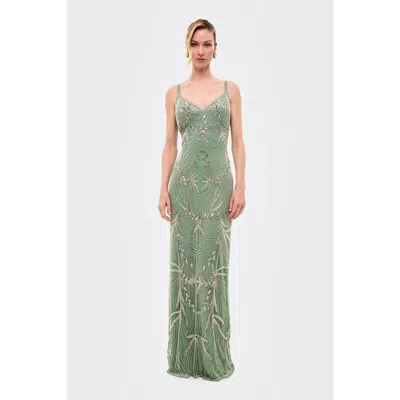 Beauut Embellished Sequins Fitted Gown In Green