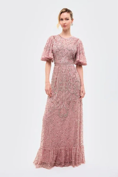 Beauut Embellished Sequins Flutter Dress In Pink