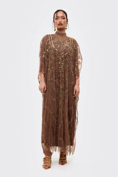 Beauut Embellished Sequins Gown In Brown