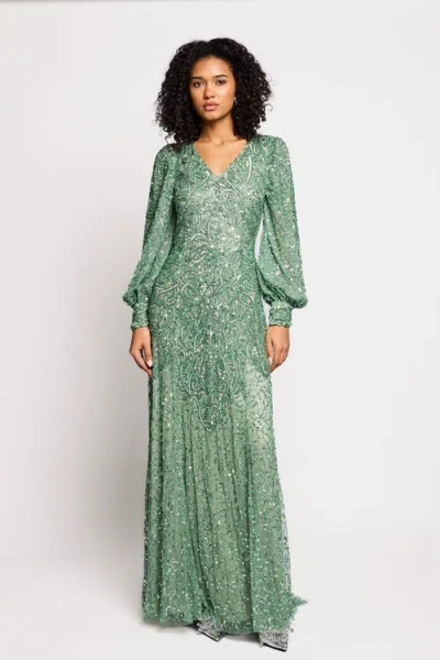 Beauut Embellished Sequins Net Gown In Green