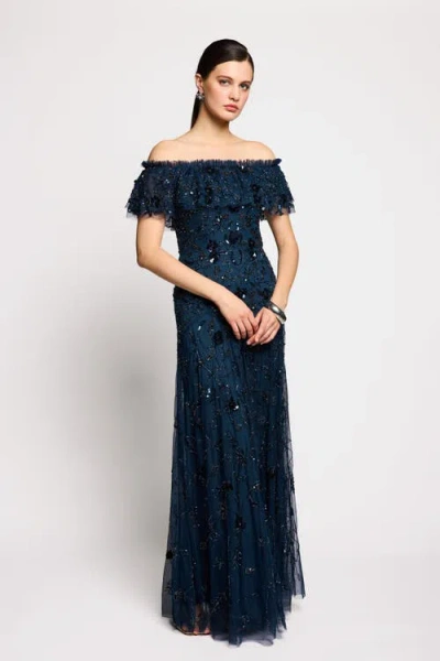 Beauut Floral Embellished Sequins Maxi Dress In Blue