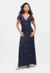 Beauut Embellished Sequin Beaded Deep V Neck Maxi Dress In Mid Night Blue