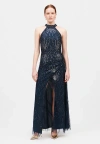 Beauut Embellished Sequin Beaded Halter Neck Maxi Dress In Navy