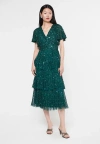 Beauut Embellished Sequin Beaded Wrap Neck With Short Sleeves Maxi Dress In Emerald Green