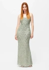 Beauut Embellished Sequin Beaded V Neck Dress In Sage Green