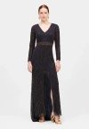 Beauut Embellished Sequin Beaded V Neck With Long Sleeves Maxi Dress In Navy
