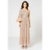 Beauut One Shoulder Embellished Sequin Beaded Maxi Dress In Neutral