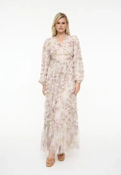 Beauut Ruffle Floral Mesh Maxi Dress In Neutral