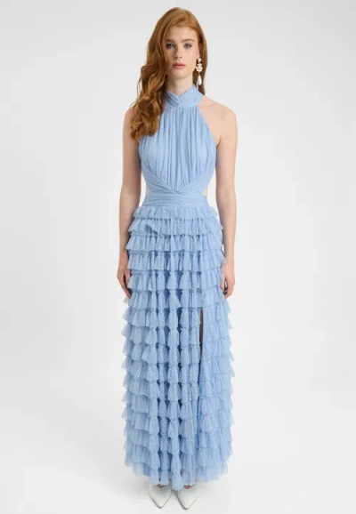 Beauut Ruffle Maxi Dress With Halter Neck In Blue